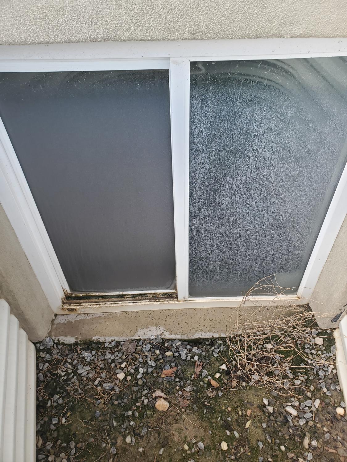 Heavily stained basement windows