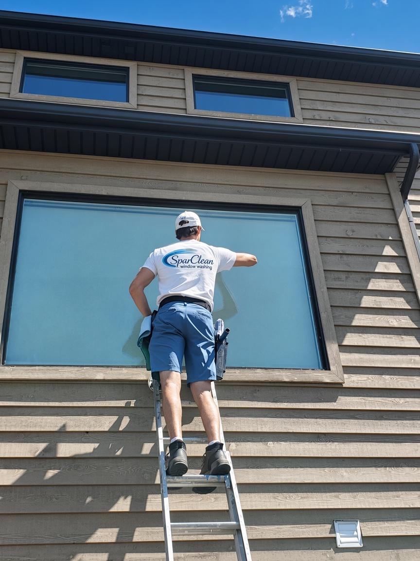 SparClean technician cleaning windows